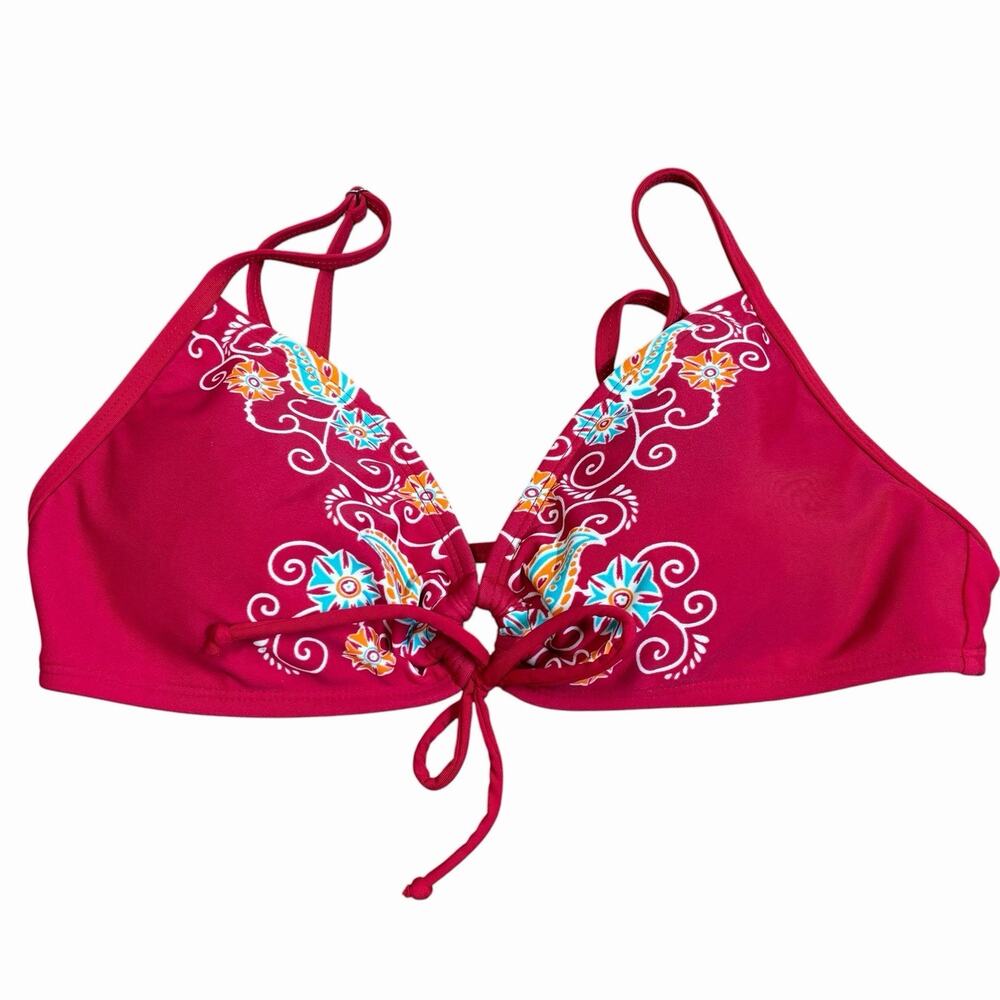 Athleta Dragonfly Bikini Top Red Paisley Pattern Medium 224176 Pads Included